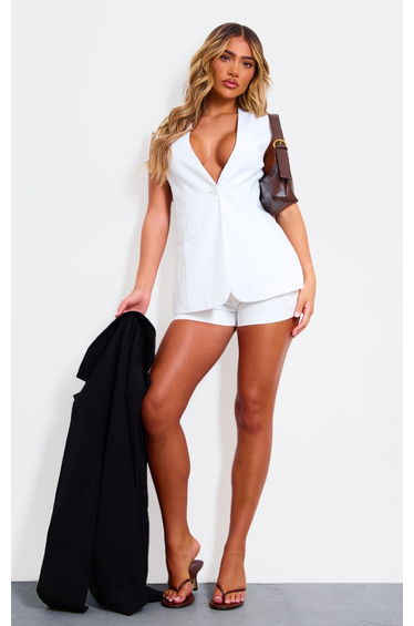 Cream Premium Tailored Woven Longline Waistcoat