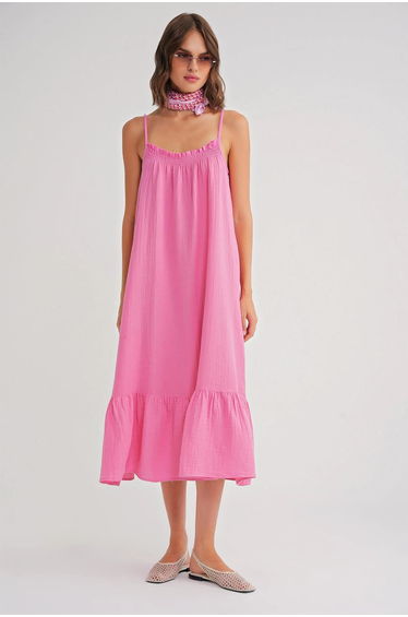 Mixray Midi Muslin Dress with Ruffle Detail