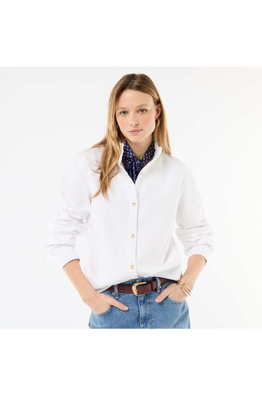 Denim Blouse with Ruffled Collar WHITE