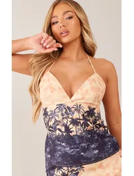 Stone Print Woven Longline Halterneck Top - 3