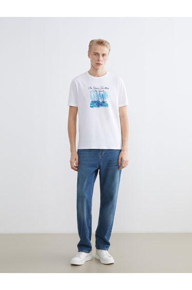 Plus Size Crew Neck Printed Cotton Men's T-Shirt