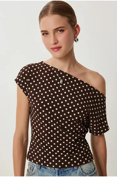 ISTANBUL Off-Shoulder Polka Dot Poplin Blouse