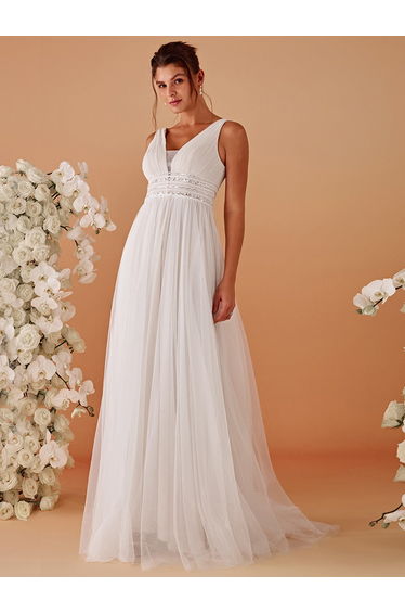 Vintage Sleeveless Lace Sheer Empire Waist A-Line Wedding Dress