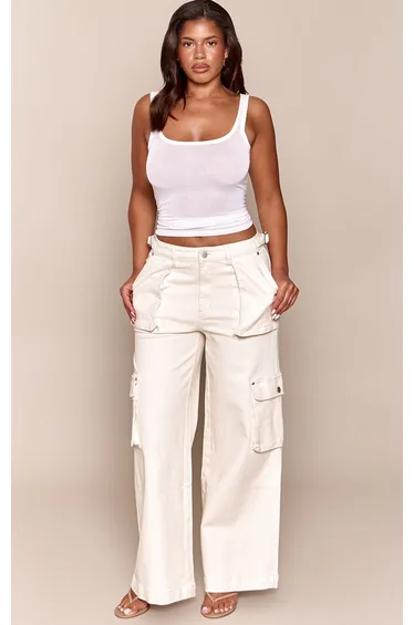 Shape Ecru Adjustable Waist Cargo Stretch Denim Jeans