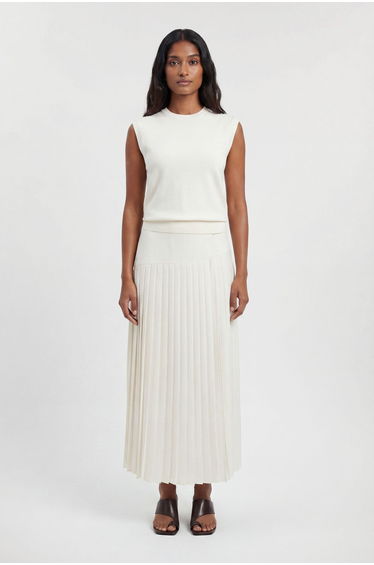 Satin Tux Tailored Pleated Skirt