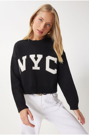 Women's Black Ripped Detailed Knitwear Sweater