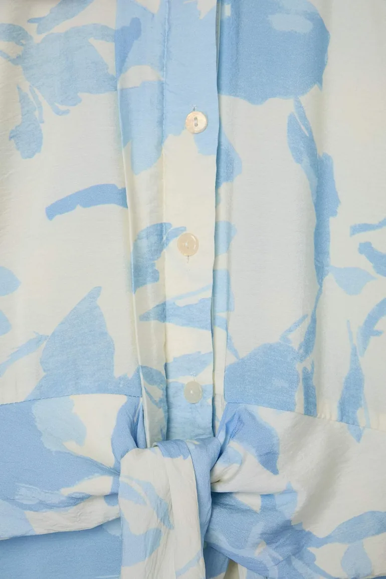 Blue Oversize Floral Viscose Long Tunic Shirt - 3