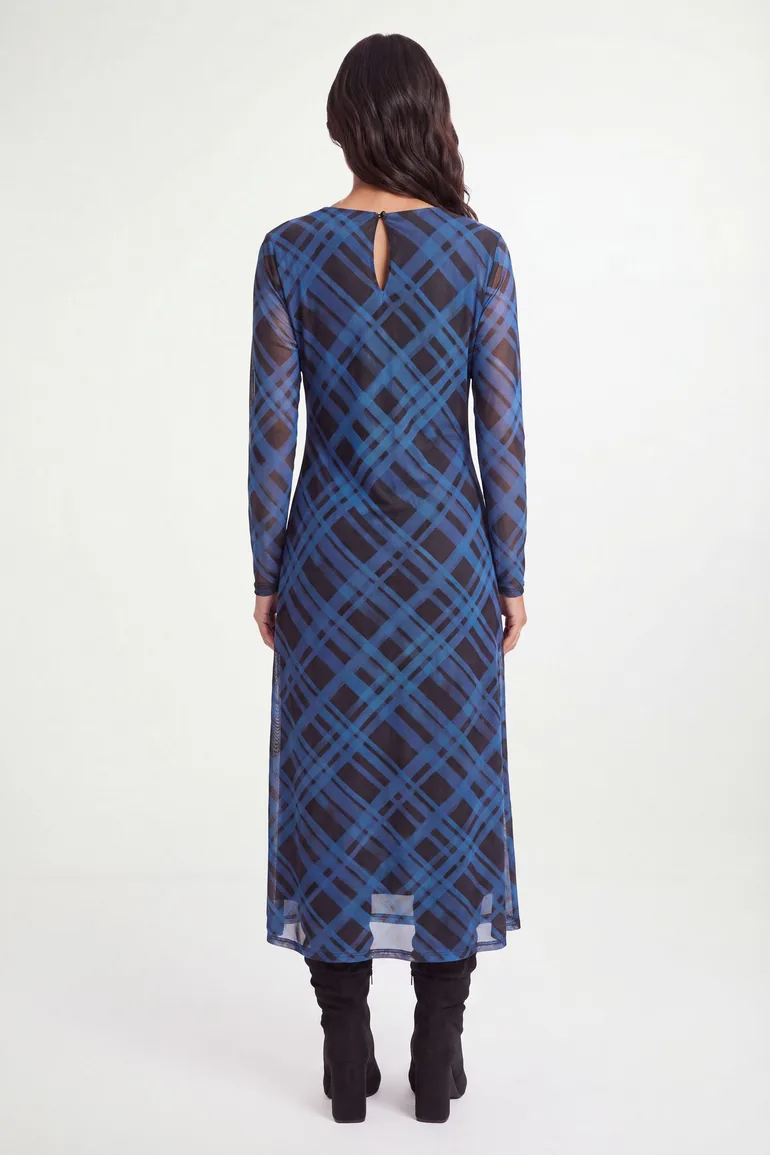 Check Mesh Midi Dress - 1