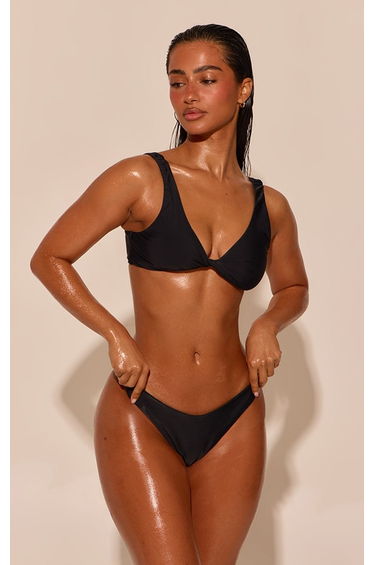 Black Twist Front Scoop Bikini Top