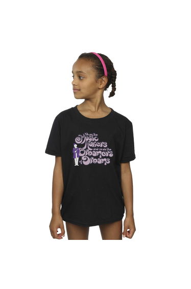 Willy Wonka Girls Dreamers Text Cotton T-Shirt - Black