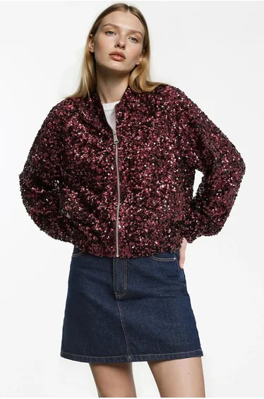 Short Oversize Loose-Fit Sequin Jacket