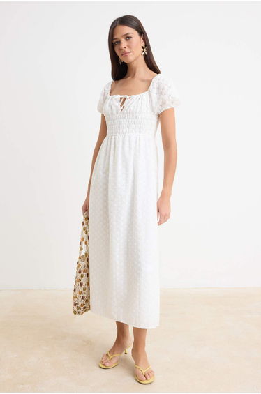 White Textured Maxi Woven Dress