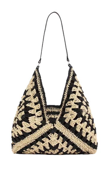 Hollow Out Braided Straw Bag in Black