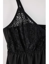 Black Lace Detailed Fancy Plus Size Babydoll - 3
