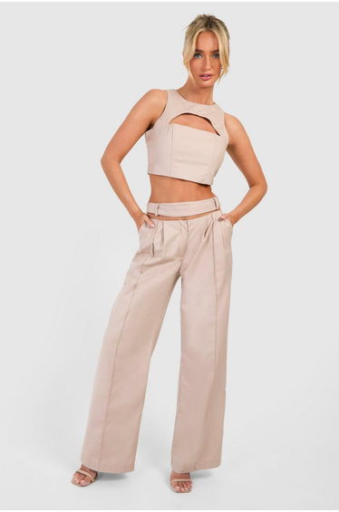 Cut Out Detail Trouser - light beige