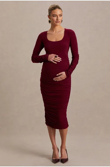 Saffron | Berry Scoop-Neck Maternity Dress