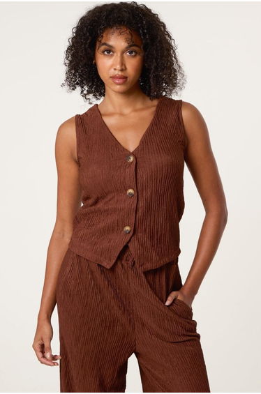 Crinkle Button Front Waistcoat
