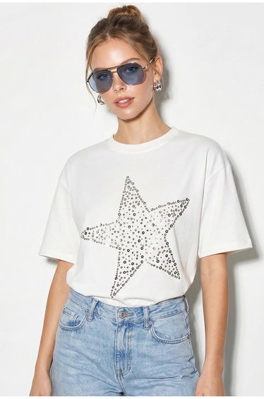 LUCCI Oversized Cotton Star Sequin T-Shirt