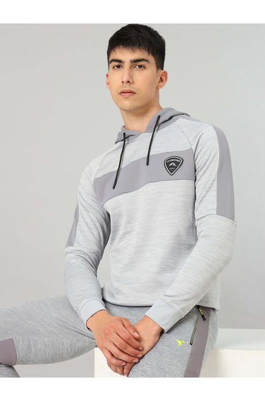 Contrast Panel Melange Fleece Hoodie