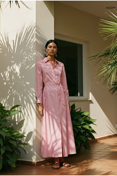 Pink Metal Stapler Detailed Terrycotton Woven Dress