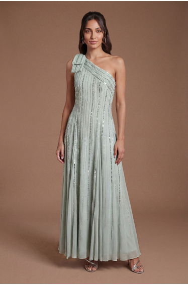 Bow One Shoulder Embellished Maxi Dress