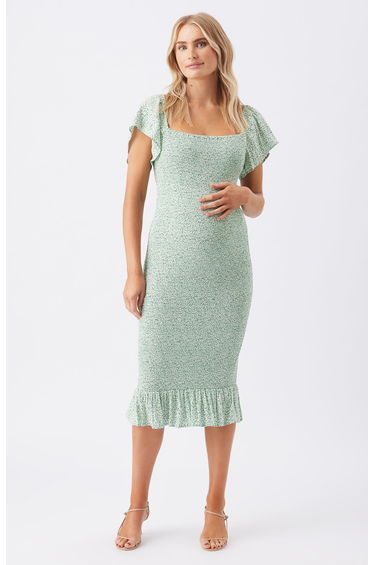 Selma Shirred Maternity Dress (Pistachio)