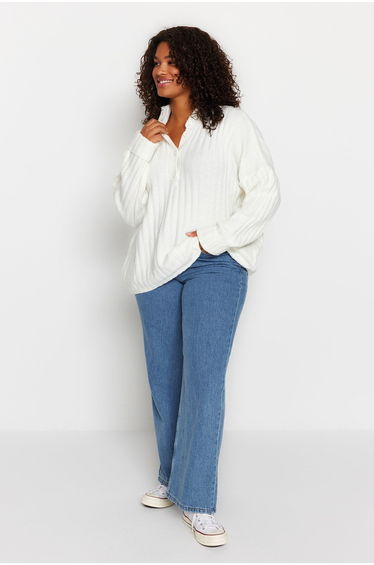 Ecru Knitwear Cardigan with Button Closure