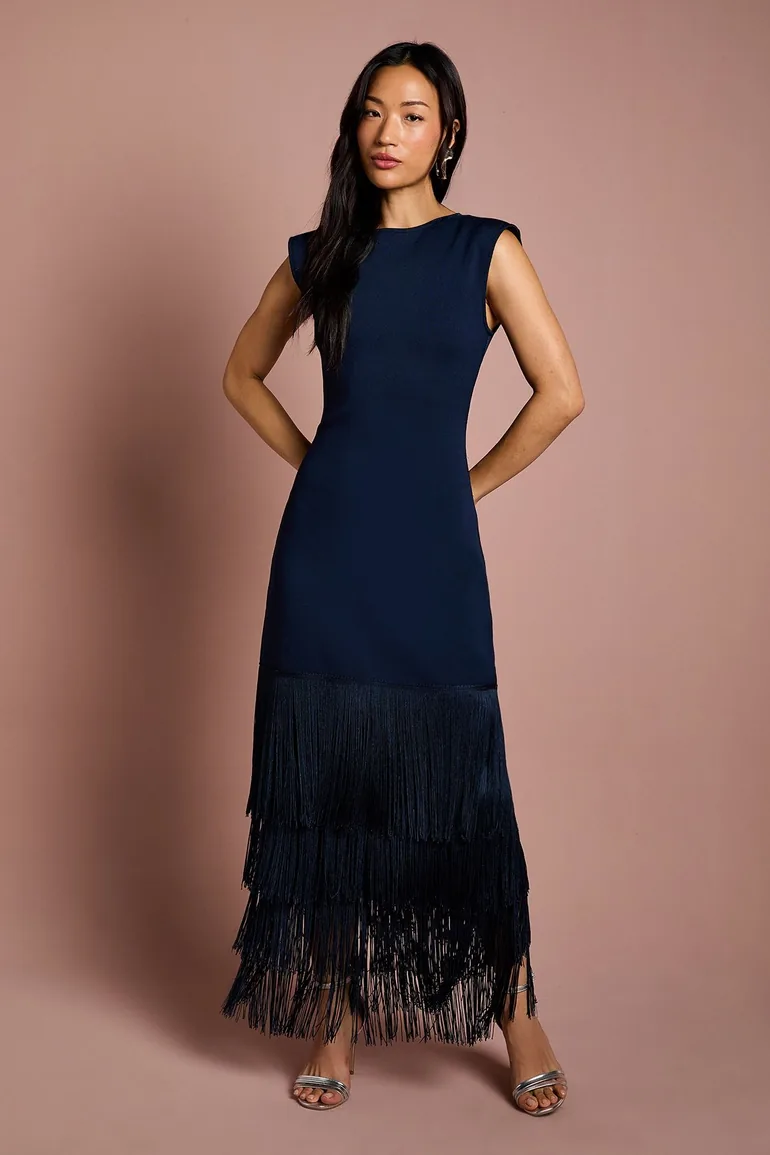 Bandage Knit Fringed Hem Dress