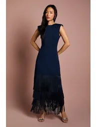 Bandage Knit Fringed Hem Dress