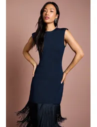 Bandage Knit Fringed Hem Dress - 1