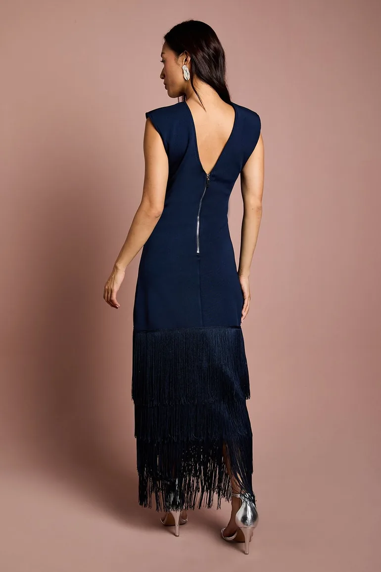 Bandage Knit Fringed Hem Dress - 2