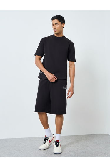 Men Black Oversized T-Shirt and Shorts Co-Ords