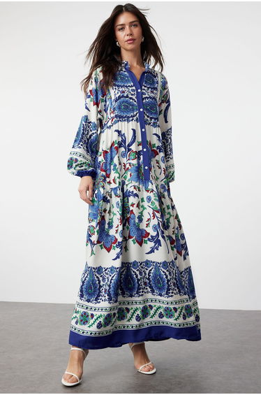 Blue Floral Woven Dress