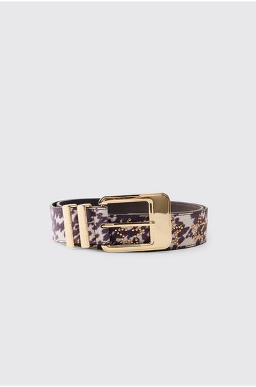 PU Cow Belt With Star Rhinestone - brown