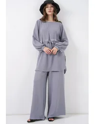 BDART Crew Neck Tie Detail Tunic and Wide Leg Pants Set - 2