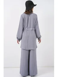 BDART Crew Neck Tie Detail Tunic and Wide Leg Pants Set - 5