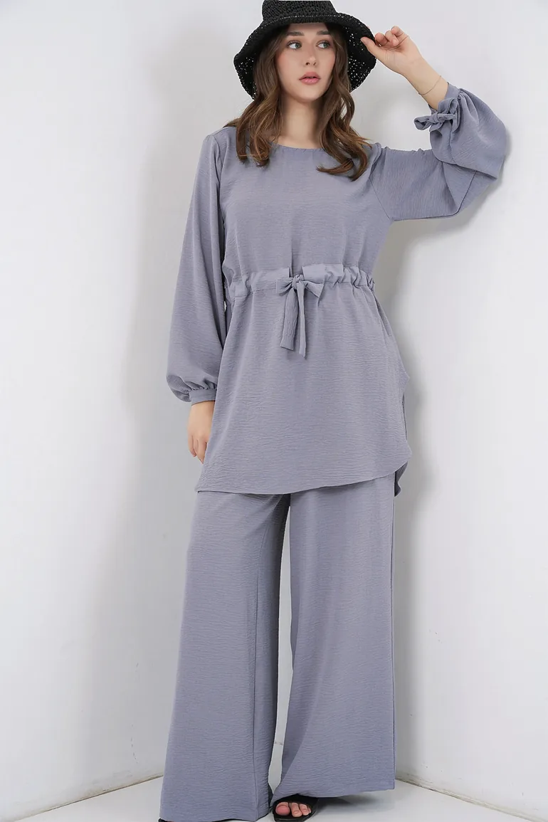 BDART Crew Neck Tie Detail Tunic and Wide Leg Pants Set - 3