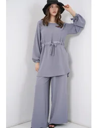 BDART Crew Neck Tie Detail Tunic and Wide Leg Pants Set - 3