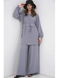 BDART Crew Neck Tie Detail Tunic and Wide Leg Pants Set