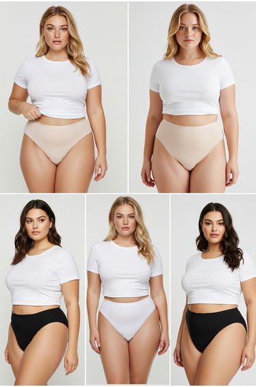Black-White-Skin 5-Pack Cotton High Waist Hipster Plus Size Panties