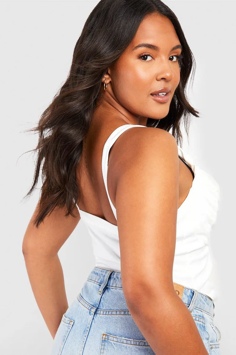 Plus Hook And Eye Ruched Cup Corset Top - white - 1