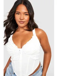 Plus Hook And Eye Ruched Cup Corset Top - white - 3