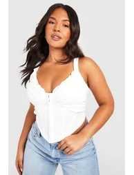 Plus Hook And Eye Ruched Cup Corset Top - white