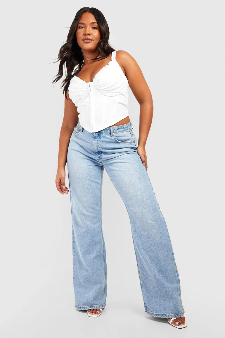 Plus Hook And Eye Ruched Cup Corset Top - white - 2