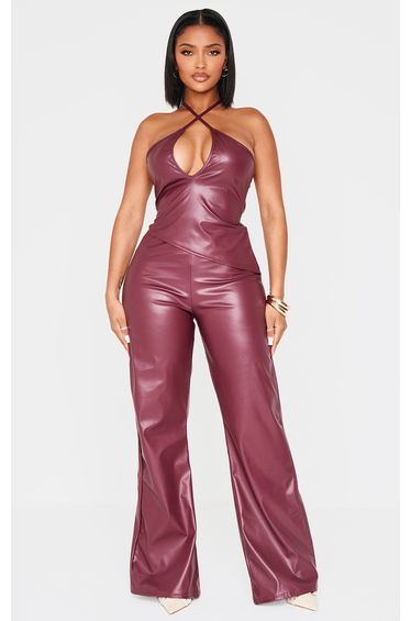 Shape Burgundy Faux Leather Trousers