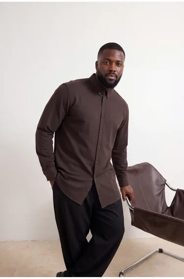 Dark Brown Regular Men's Large Size Shirt