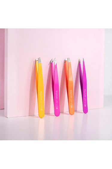 Brushworks 4 Piece Combination Tweezer Set - Brights