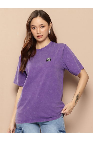 Women Oversized Washed Printed T-Shirt