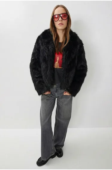 ISTANBUL Faux Fur Shawl Collar Jacket