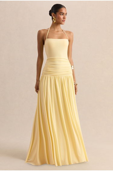 Nicolette | Lemon Square-Neck Maxi Dress With Ruched-Detailing